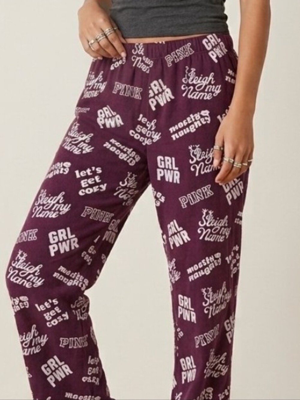 Victoria's Secret PINK Holiday Script Lounge Pajama Pants Burgundy Size M